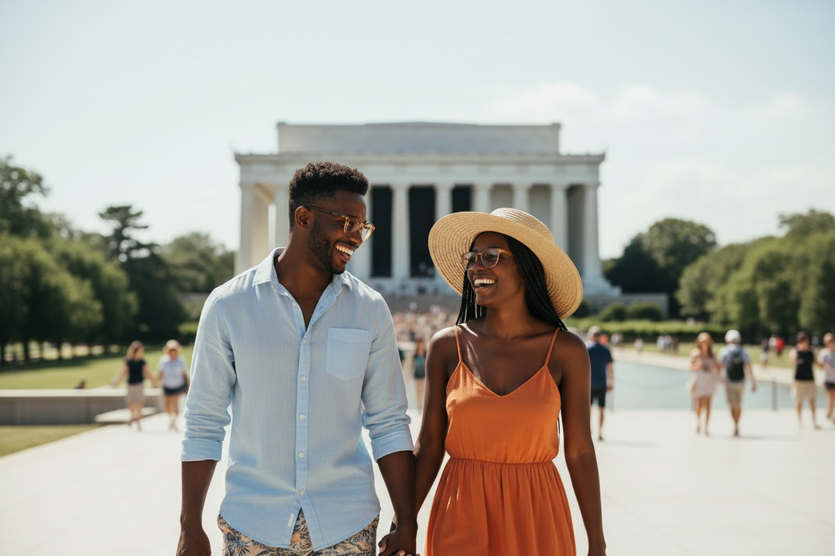 Couple in Washington DC wearing Loci Trackable Glasses