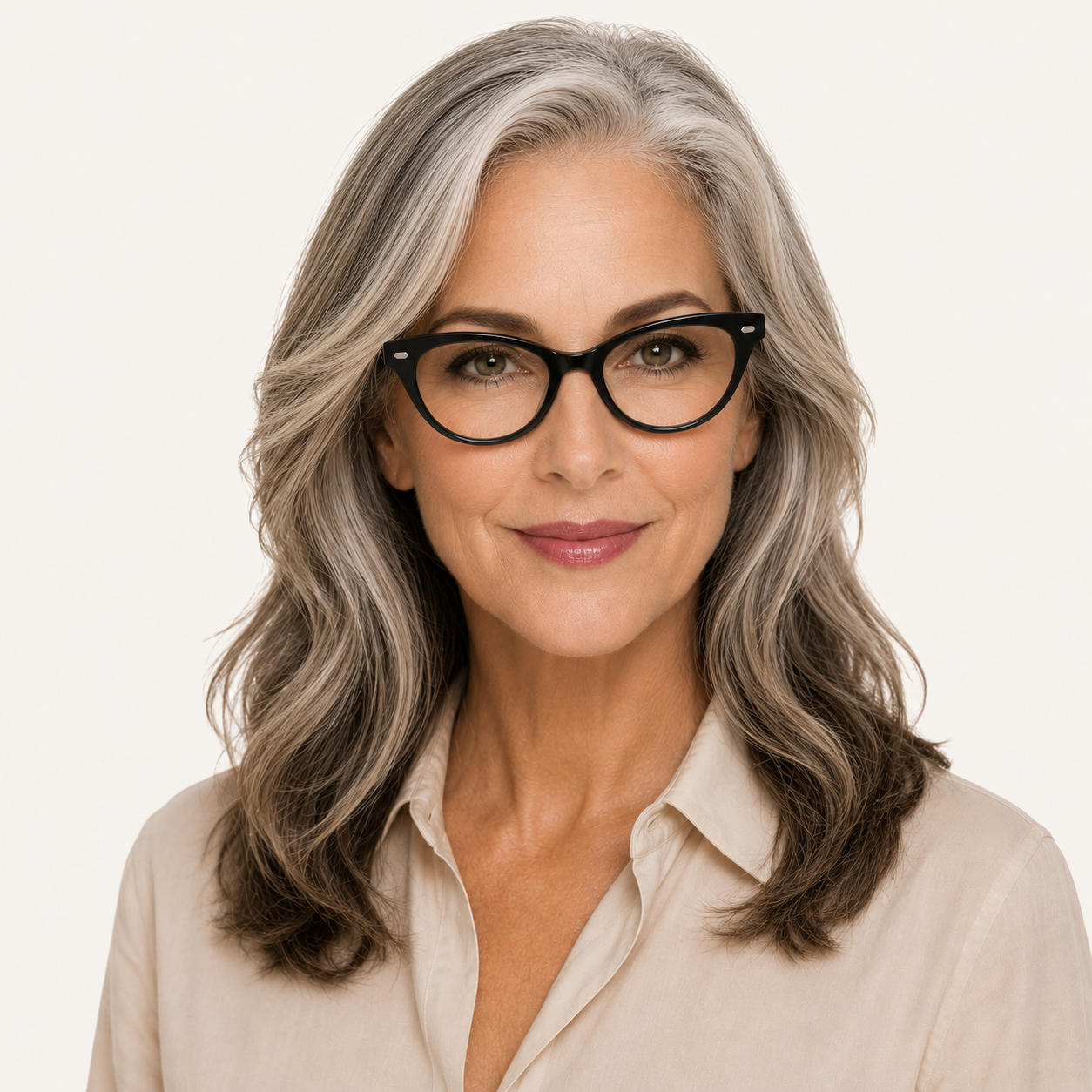 Loci Trackable Glasses with Black Frames and Reader Lenses on Triangle Shaped Face