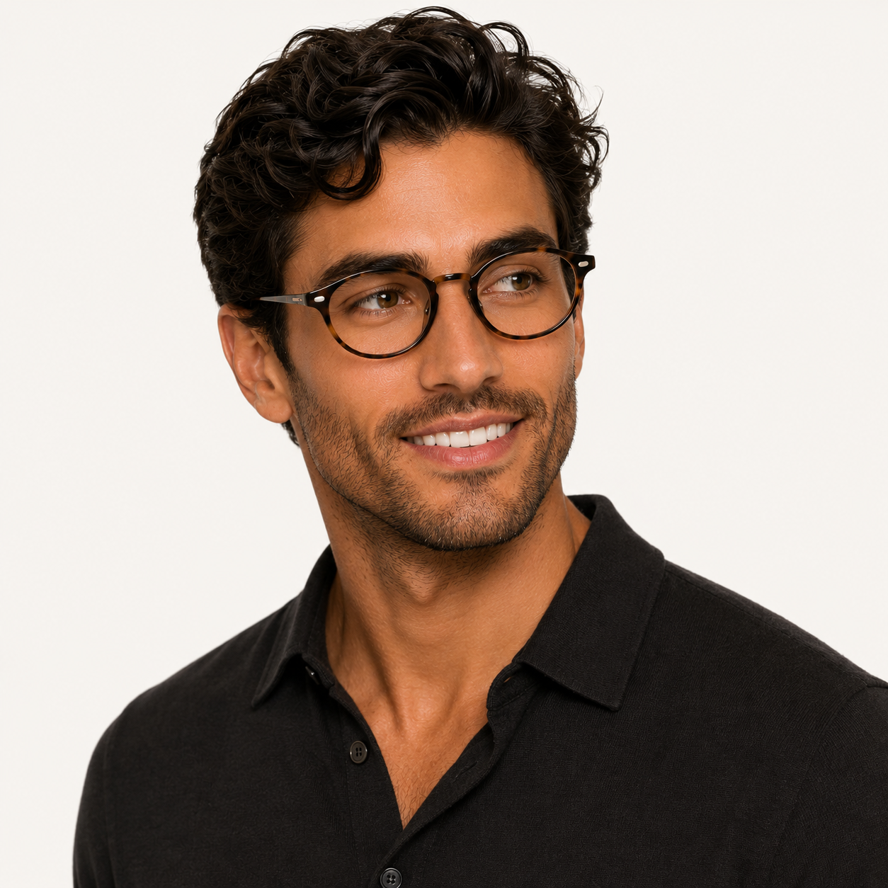 Loci Trackable Glasses with Tortoise Shell Frames and Reader Lenses on Diamond Shaped Face