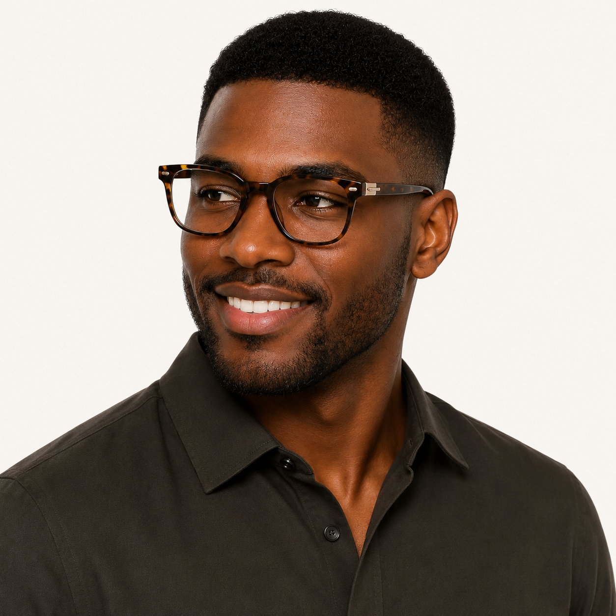 Loci Trackable Glasses with Tortoise Shell Frames and Prescription Lenses on Square Face