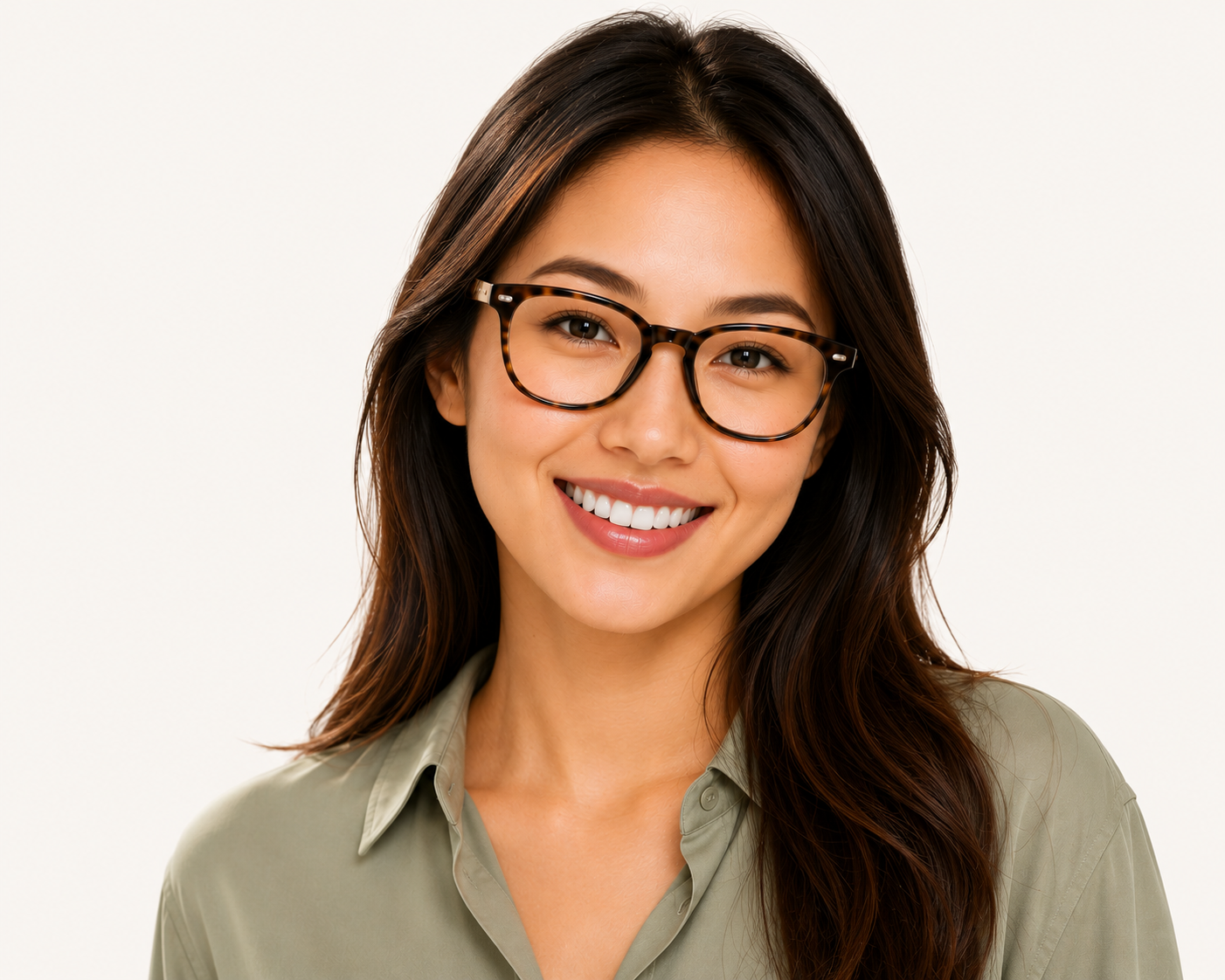 Loci Trackable Glasses with Tortoise Shell Frames and Reader Lenses on Heart Shaped Face