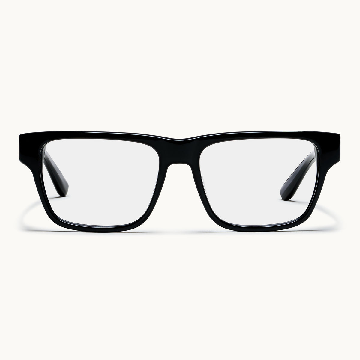 A pair of Loci's trackable square-framed eyeglasses with a classic tortoiseshell pattern in brown and black, featuring clear lenses.