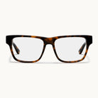 A pair of Loci's trackable square-framed eyeglasses with a classic tortoiseshell pattern in brown and black, featuring clear lenses.